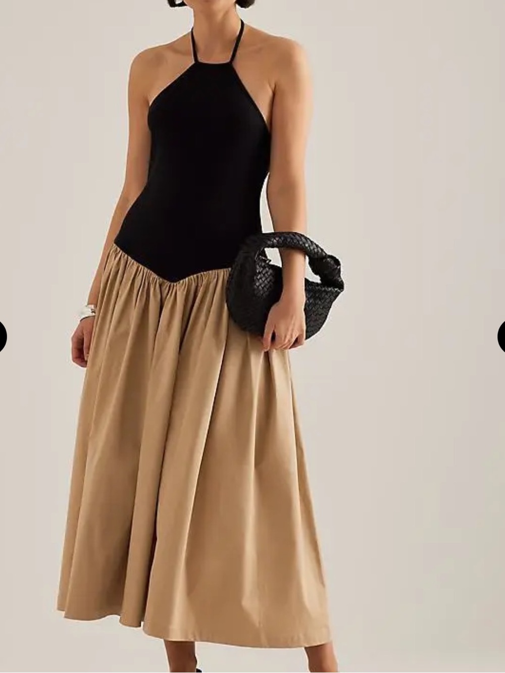 Anthropologie Tan Gathered Drop Waist Midi Halter Dress - Picture 2 of 13